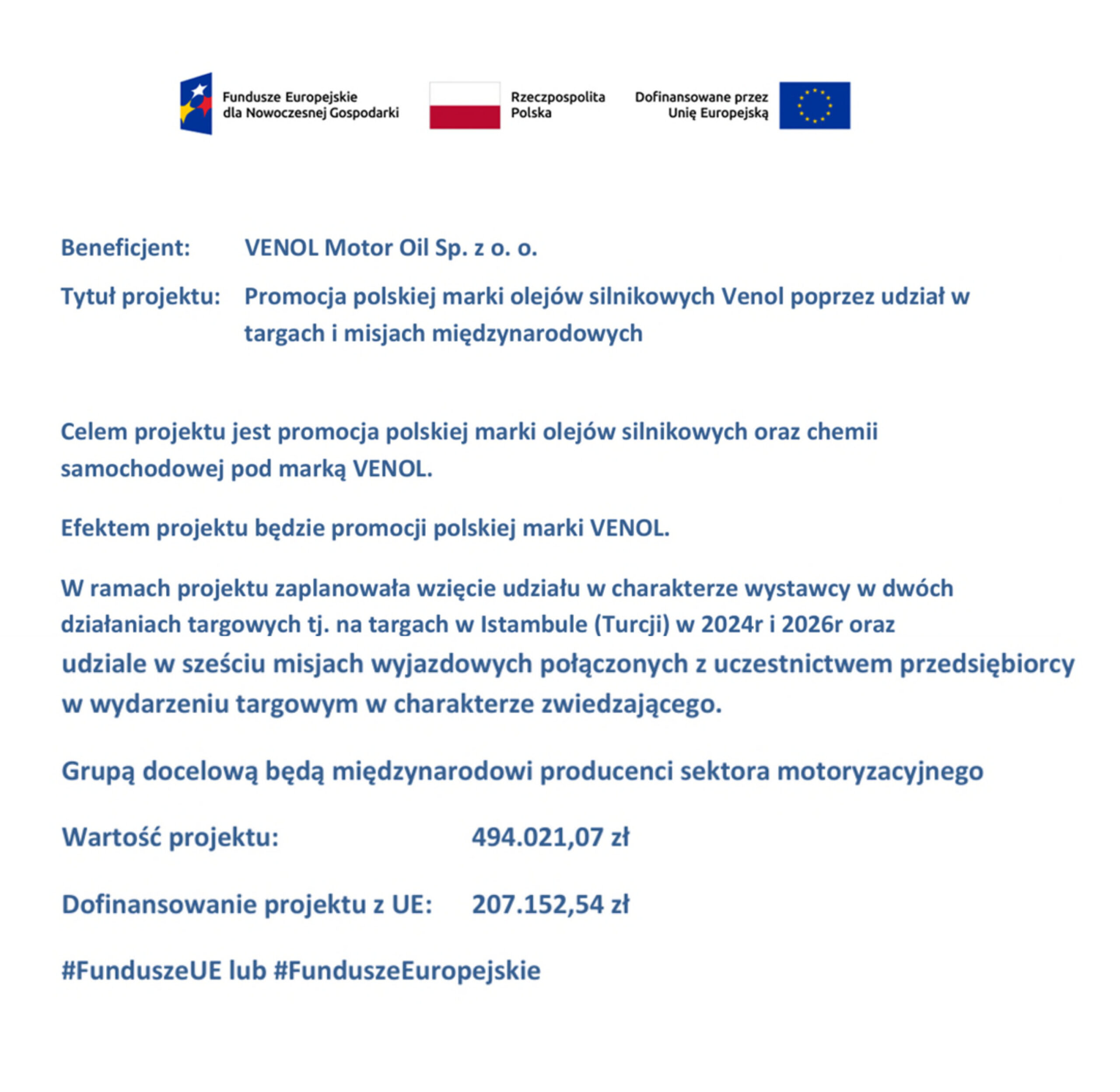 Promocja polskiej marki olejów silnikowych oraz chemii samochodowej pod marką VENOL